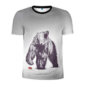 Мужская футболка 3D спортивная с принтом Медведь наступил на лего в Тюмени, 100% полиэстер с улучшенными характеристиками | приталенный силуэт, круглая горловина, широкие плечи, сужается к линии бедра | зверь | косолапый | лего | медведь | мишка | рев