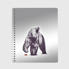 Тетрадь с принтом Медведь наступил на лего в Тюмени, 100% бумага | 48 листов, плотность листов — 60 г/м2, плотность картонной обложки — 250 г/м2. Листы скреплены сбоку удобной пружинной спиралью. Уголки страниц и обложки скругленные. Цвет линий — светло-серый
 | зверь | косолапый | лего | медведь | мишка | рев