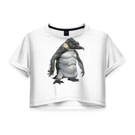 Женская футболка 3D укороченная с принтом Пингвинопитек в Тюмени, 100% полиэстер | круглая горловина, длина футболки до линии талии, рукава с отворотами | лженаука | пингвин
