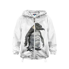 Детская ветровка 3D с принтом Пингвинопитек в Тюмени, 100% полиэстер | подол и капюшон оформлены резинкой с фиксаторами, по бокам два кармана без застежек, один потайной карман на груди | лженаука | пингвин