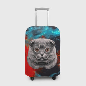 Чехол для чемодана 3D с принтом Космический кот в Тюмени, 86% полиэфир, 14% спандекс | двустороннее нанесение принта, прорези для ручек и колес | 3d | cat | арт | взгляд | кот | кот хипстер | котёнок | котятки | котятушки | кошечки | кошка | мордочка
