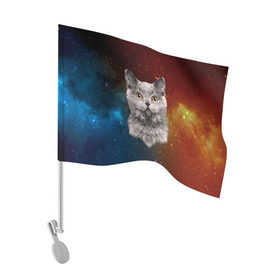 Флаг для автомобиля с принтом Кот в космосе! в Тюмени, 100% полиэстер | Размер: 30*21 см | 3d | cat | арт | взгляд | вселенная | звезды | земля | космос | кот | кот хипстер | котёнок | котятки | котятушки | кошечки | кошка | мордочка | плеяды | пространство | созвездие