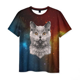 Мужская футболка 3D с принтом Кот в космосе! в Тюмени, 100% полиэфир | прямой крой, круглый вырез горловины, длина до линии бедер | 3d | cat | арт | взгляд | вселенная | звезды | земля | космос | кот | кот хипстер | котёнок | котятки | котятушки | кошечки | кошка | мордочка | плеяды | пространство | созвездие