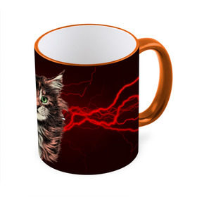 Кружка 3D с принтом Electro cat в Тюмени, керамика | ёмкость 330 мл | Тематика изображения на принте: cat | взгляд | кот | кот хипстер | котёнок | котятки | кошка | молния | мордочка | разряд | электричество