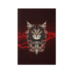 Обложка для паспорта матовая кожа с принтом Electro cat в Тюмени, натуральная матовая кожа | размер 19,3 х 13,7 см; прозрачные пластиковые крепления | cat | взгляд | кот | кот хипстер | котёнок | котятки | кошка | молния | мордочка | разряд | электричество