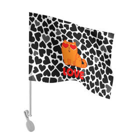 Флаг для автомобиля с принтом Влюбленный котик в Тюмени, 100% полиэстер | Размер: 30*21 см | сердечки