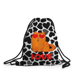 Рюкзак-мешок 3D с принтом Влюбленный котик в Тюмени, 100% полиэстер | плотность ткани — 200 г/м2, размер — 35 х 45 см; лямки — толстые шнурки, застежка на шнуровке, без карманов и подкладки | Тематика изображения на принте: сердечки