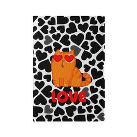 Обложка для паспорта матовая кожа с принтом Влюбленный котик в Тюмени, натуральная матовая кожа | размер 19,3 х 13,7 см; прозрачные пластиковые крепления | Тематика изображения на принте: сердечки