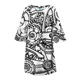 Детское платье 3D с принтом механика в Тюмени, 100% полиэстер | прямой силуэт, чуть расширенный к низу. Круглая горловина, на рукавах — воланы | Тематика изображения на принте: болты | запчасти | машина | механизм | шестеренки
