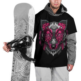 Накидка на куртку 3D с принтом Волк в Тюмени, 100% полиэстер |  | wolf | арт | взгляд | графика | живопись | лис | лиса | рисунок | розовый | тотем | хищник