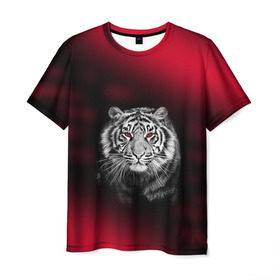 Мужская футболка 3D с принтом Тигр красные глаза в Тюмени, 100% полиэфир | прямой крой, круглый вырез горловины, длина до линии бедер |  хищник | багровый | большая кошка | глаза. красные | красный | кровавый | тигр