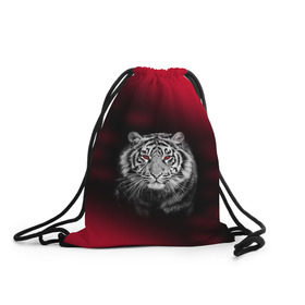 Рюкзак-мешок 3D с принтом Тигр красные глаза в Тюмени, 100% полиэстер | плотность ткани — 200 г/м2, размер — 35 х 45 см; лямки — толстые шнурки, застежка на шнуровке, без карманов и подкладки | Тематика изображения на принте:  хищник | багровый | большая кошка | глаза. красные | красный | кровавый | тигр