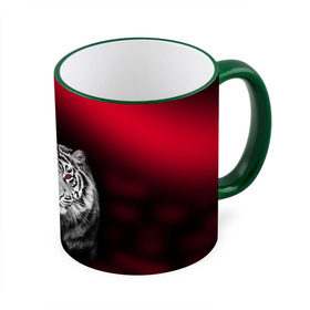 Кружка 3D с принтом Тигр красные глаза в Тюмени, керамика | ёмкость 330 мл | Тематика изображения на принте:  хищник | багровый | большая кошка | глаза. красные | красный | кровавый | тигр