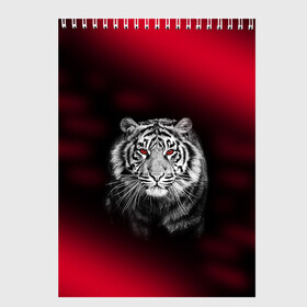 Скетчбук с принтом Тигр красные глаза в Тюмени, 100% бумага
 | 48 листов, плотность листов — 100 г/м2, плотность картонной обложки — 250 г/м2. Листы скреплены сверху удобной пружинной спиралью |  хищник | багровый | большая кошка | глаза. красные | красный | кровавый | тигр