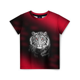 Детская футболка 3D с принтом Тигр красные глаза в Тюмени, 100% гипоаллергенный полиэфир | прямой крой, круглый вырез горловины, длина до линии бедер, чуть спущенное плечо, ткань немного тянется | Тематика изображения на принте:  хищник | багровый | большая кошка | глаза. красные | красный | кровавый | тигр