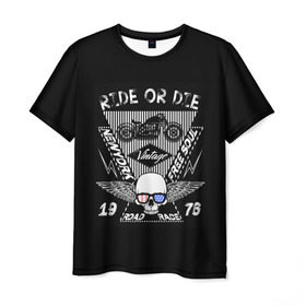 Мужская футболка 3D с принтом Ride or Die в Тюмени, 100% полиэфир | прямой крой, круглый вырез горловины, длина до линии бедер | 3d | avto | motors | авто | два колеса | железо | колеса | машина | мотоцикл | надписи | череп | шлем