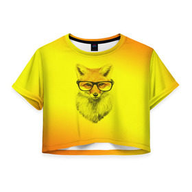 Женская футболка 3D укороченная с принтом Лис ученый в Тюмени, 100% полиэстер | круглая горловина, длина футболки до линии талии, рукава с отворотами | fox | животное | зверь | красивая | лес | лис | лиса | лисенок | лисица | лисичка | мех | очки | патрикеевна | песец | плутовка | прикольная | природа | рисунок | рыжая | рыжий цвет | сказка | хвост | хитрая
