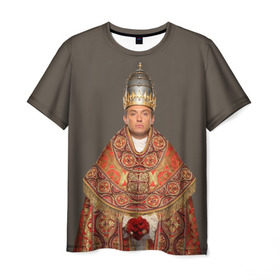 Мужская футболка 3D с принтом Молодой Папа в Тюмени, 100% полиэфир | прямой крой, круглый вырез горловины, длина до линии бедер | young pope | джуд | лоу | молодой папа