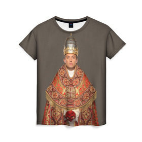 Женская футболка 3D с принтом Молодой Папа в Тюмени, 100% полиэфир ( синтетическое хлопкоподобное полотно) | прямой крой, круглый вырез горловины, длина до линии бедер | young pope | джуд | лоу | молодой папа