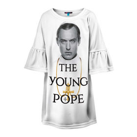 Детское платье 3D с принтом The Young Pope в Тюмени, 100% полиэстер | прямой силуэт, чуть расширенный к низу. Круглая горловина, на рукавах — воланы | Тематика изображения на принте: young pope | джуд | лоу | молодой папа
