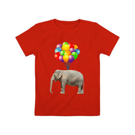 Детская футболка хлопок с принтом Воздушный слоник в Тюмени, 100% хлопок | круглый вырез горловины, полуприлегающий силуэт, длина до линии бедер | арт | животные | слон | шарики