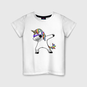 Детская футболка хлопок с принтом Unicorn dab в Тюмени, 100% хлопок | круглый вырез горловины, полуприлегающий силуэт, длина до линии бедер | арт | единорог | животные | музыка