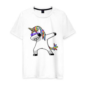 Мужская футболка хлопок с принтом Unicorn dab в Тюмени, 100% хлопок | прямой крой, круглый вырез горловины, длина до линии бедер, слегка спущенное плечо. | арт | единорог | животные | музыка