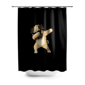 Штора 3D для ванной с принтом Dog dab в Тюмени, 100% полиэстер | плотность материала — 100 г/м2. Стандартный размер — 146 см х 180 см. По верхнему краю — пластиковые люверсы для креплений. В комплекте 10 пластиковых колец | арт | животное | мопс | музыка | собака