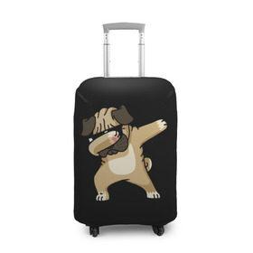 Чехол для чемодана 3D с принтом Dog dab в Тюмени, 86% полиэфир, 14% спандекс | двустороннее нанесение принта, прорези для ручек и колес | Тематика изображения на принте: арт | животное | мопс | музыка | собака