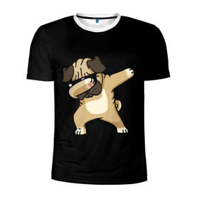 Мужская футболка 3D спортивная с принтом Dog dab в Тюмени, 100% полиэстер с улучшенными характеристиками | приталенный силуэт, круглая горловина, широкие плечи, сужается к линии бедра | Тематика изображения на принте: арт | животное | мопс | музыка | собака