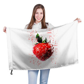 Флаг 3D с принтом Клубника в Тюмени, 100% полиэстер | плотность ткани — 95 г/м2, размер — 67 х 109 см. Принт наносится с одной стороны | брызги | земляника | клубника | краски | красный | природа | рисунок | фрукты