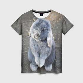 Женская футболка 3D с принтом Кролик в Тюмени, 100% полиэфир ( синтетическое хлопкоподобное полотно) | прямой крой, круглый вырез горловины, длина до линии бедер | грызун | животные | заяц | кролик | мордочка | природа | пушистый | уши