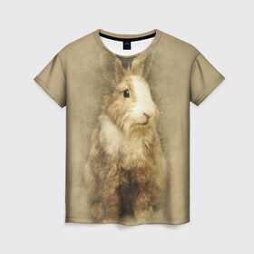 Женская футболка 3D с принтом Кролик в Тюмени, 100% полиэфир ( синтетическое хлопкоподобное полотно) | прямой крой, круглый вырез горловины, длина до линии бедер | грызун | животные | заяц | кролик | мордочка | природа | пушистый | уши