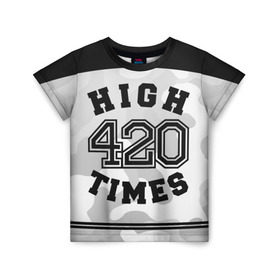 Детская футболка 3D с принтом High Times 420 Camo в Тюмени, 100% гипоаллергенный полиэфир | прямой крой, круглый вырез горловины, длина до линии бедер, чуть спущенное плечо, ткань немного тянется | camouflage | камо | камуфляж