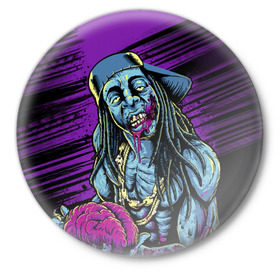 Значок с принтом Lil Wayne 5 в Тюмени,  металл | круглая форма, металлическая застежка в виде булавки | Тематика изображения на принте: lil wayne | rap | лил уэйн | рэп | хип хоп