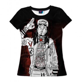 Женская футболка 3D с принтом Lil Wayne 3 в Тюмени, 100% полиэфир ( синтетическое хлопкоподобное полотно) | прямой крой, круглый вырез горловины, длина до линии бедер | lil wayne | rap | лил уэйн | рэп | хип хоп