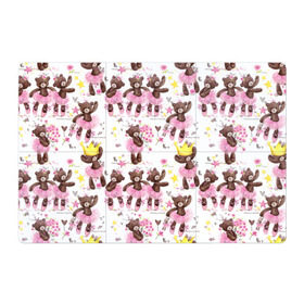 Магнитный плакат 3Х2 с принтом Плюшевые мишки в Тюмени, Полимерный материал с магнитным слоем | 6 деталей размером 9*9 см | акварель | балерина | медведи | пачка | пуанты | рисунок | розовый | теди | цветы