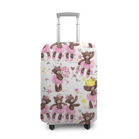 Чехол для чемодана 3D с принтом Плюшевые мишки в Тюмени, 86% полиэфир, 14% спандекс | двустороннее нанесение принта, прорези для ручек и колес | акварель | балерина | медведи | пачка | пуанты | рисунок | розовый | теди | цветы