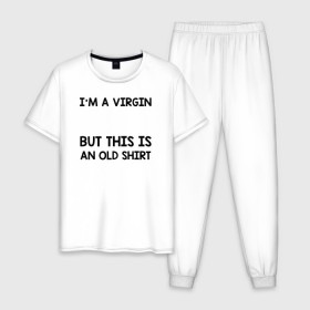 Мужская пижама хлопок с принтом Im a Virgin в Тюмени, 100% хлопок | брюки и футболка прямого кроя, без карманов, на брюках мягкая резинка на поясе и по низу штанин
 | girl | young pope | молодой папа