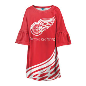 Детское платье 3D с принтом Detroit Red Wings 2017 в Тюмени, 100% полиэстер | прямой силуэт, чуть расширенный к низу. Круглая горловина, на рукавах — воланы | detroit red wings | nhl | спорт | хоккей