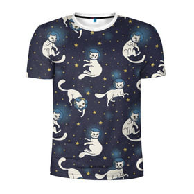 Мужская футболка 3D спортивная с принтом Космокотики в Тюмени, 100% полиэстер с улучшенными характеристиками | приталенный силуэт, круглая горловина, широкие плечи, сужается к линии бедра | Тематика изображения на принте: звёзды | космос | кот | котик | кошка | паттерн | скафандр