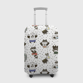Чехол для чемодана 3D с принтом Лесные супергерои в Тюмени, 86% полиэфир, 14% спандекс | двустороннее нанесение принта, прорези для ручек и колес | енот | лес | лис | лось | медведь | паттерн | сова