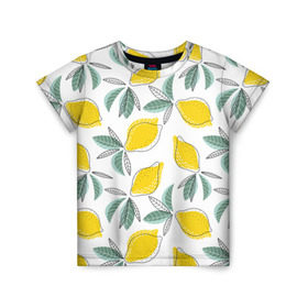 Детская футболка 3D с принтом Лимончики в Тюмени, 100% гипоаллергенный полиэфир | прямой крой, круглый вырез горловины, длина до линии бедер, чуть спущенное плечо, ткань немного тянется | Тематика изображения на принте: лимоны | минимализм | паттерн | фрукты | цитрусовые