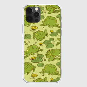 Чехол для iPhone 12 Pro с принтом Лягухи в Тюмени, силикон | область печати: задняя сторона чехла, без боковых панелей | болото | жабы | квакухи | кувшинки | лягушки | паттерн