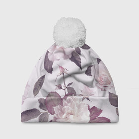 Шапка 3D c помпоном с принтом Розы в Тюмени, 100% полиэстер | универсальный размер, печать по всей поверхности изделия | Тематика изображения на принте: flower | rose | лепестки | розы | сад | цветок | цветы