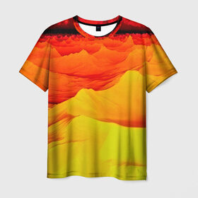 Мужская футболка 3D с принтом Пустыня в Тюмени, 100% полиэфир | прямой крой, круглый вырез горловины, длина до линии бедер | Тематика изображения на принте: 3d | narure | summer | yellow | вечер | жара | закат | насыпи | песок | пустыня | солнце