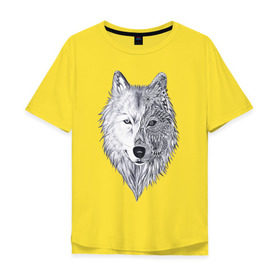 Мужская футболка хлопок Oversize с принтом Рисованный волк в Тюмени, 100% хлопок | свободный крой, круглый ворот, “спинка” длиннее передней части | Тематика изображения на принте: арт | волки | графика | животные | узор | хищники | черно белые