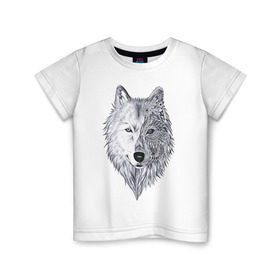 Детская футболка хлопок с принтом Рисованный волк в Тюмени, 100% хлопок | круглый вырез горловины, полуприлегающий силуэт, длина до линии бедер | Тематика изображения на принте: арт | волки | графика | животные | узор | хищники | черно белые