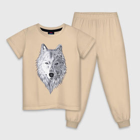 Детская пижама хлопок с принтом Рисованный волк в Тюмени, 100% хлопок |  брюки и футболка прямого кроя, без карманов, на брюках мягкая резинка на поясе и по низу штанин
 | арт | волки | графика | животные | узор | хищники | черно белые