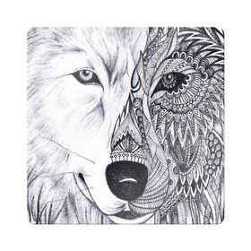 Магнит виниловый Квадрат с принтом Рисованный волк в Тюмени, полимерный материал с магнитным слоем | размер 9*9 см, закругленные углы | Тематика изображения на принте: арт | волки | графика | животные | узор | хищники | черно белые